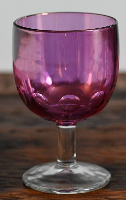 Bartlett Collins pink glass goblet, clear stem and foot