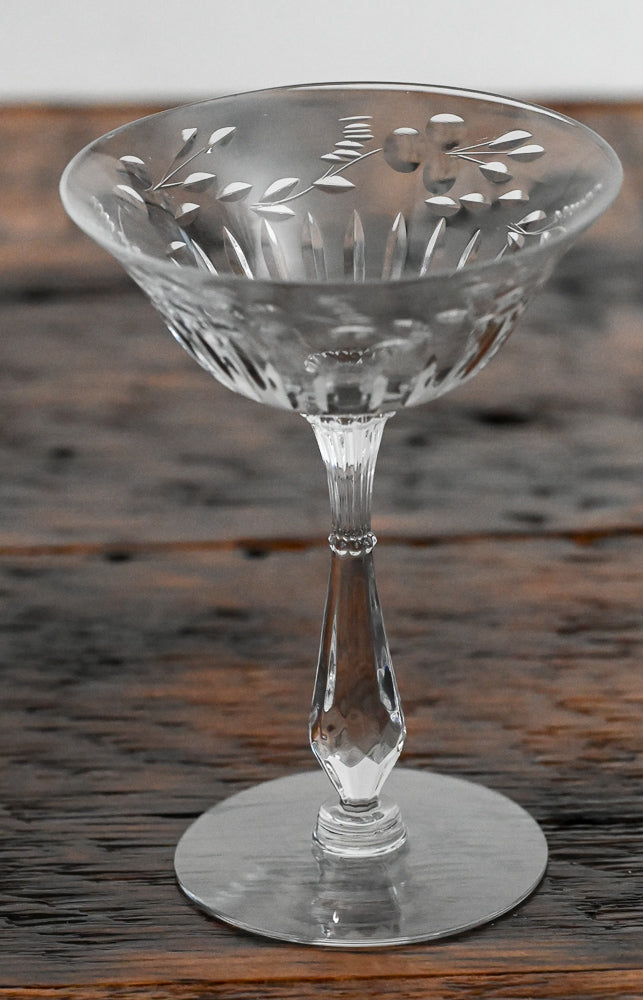 leaf etched crystal cocktail coupe