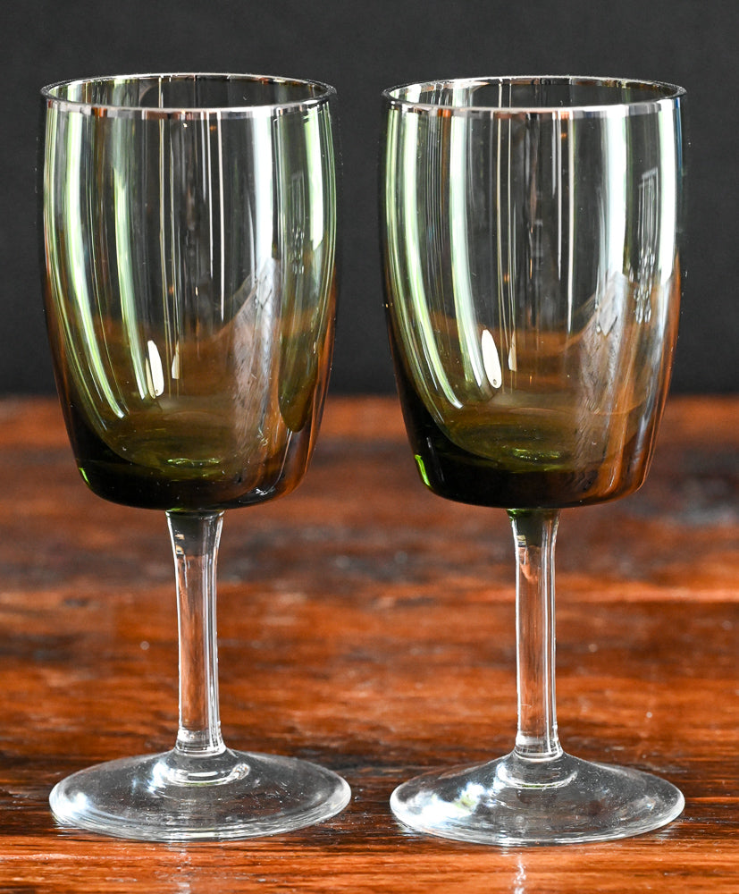 spring green platinum rim, clear stem Gorham Crystal Reizart wine goblets