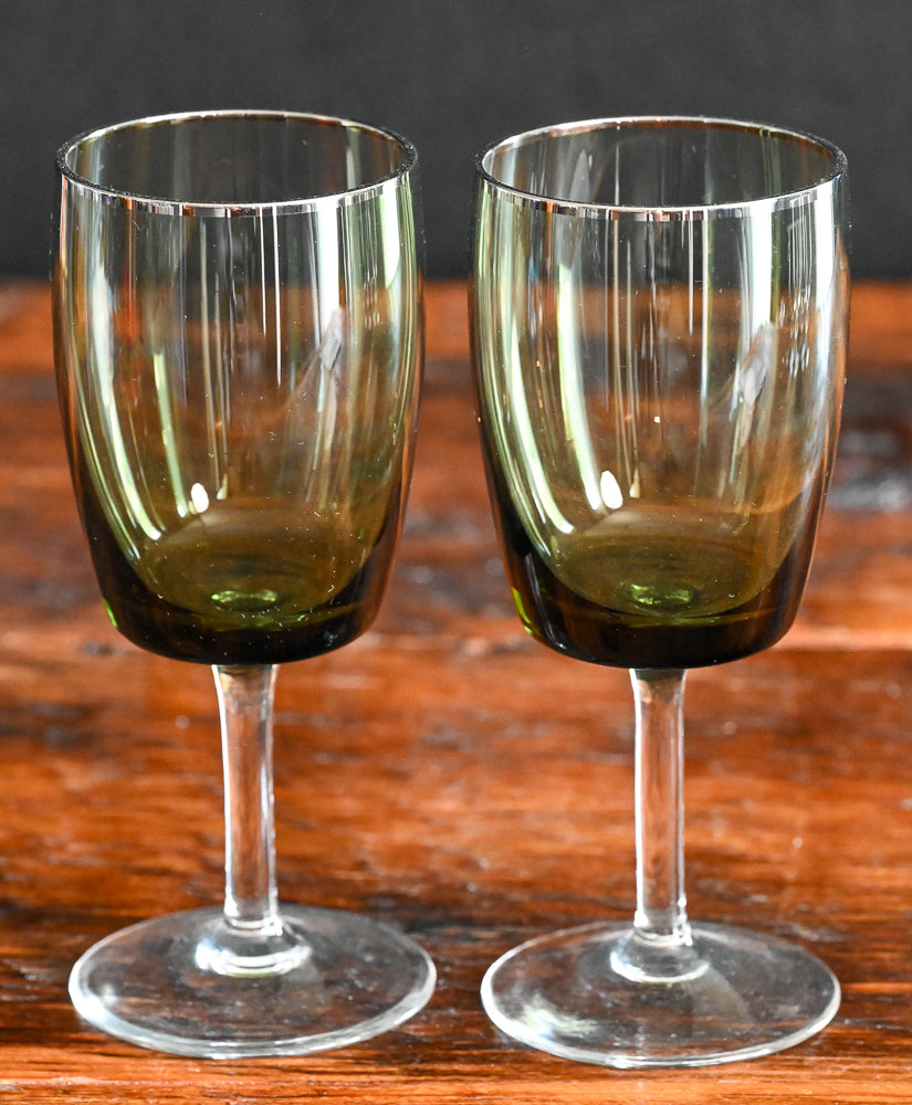 spring green platinum rim, clear stem Gorham Crystal Reizart wine goblets