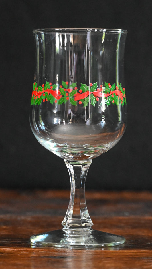 Arby's green holly and red ribbon print goblets