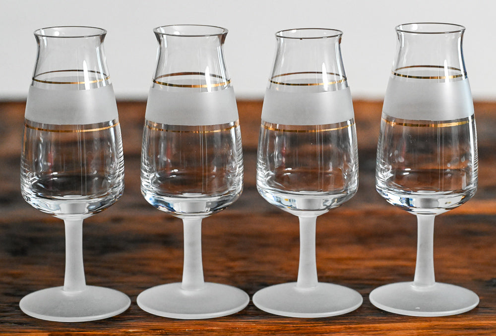 Frosted and Gold Stripe Wine Glasses