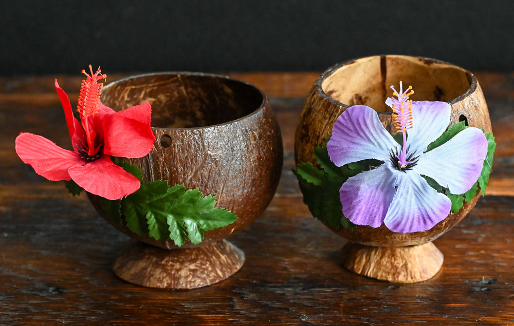 coconut shell cup with flowers
