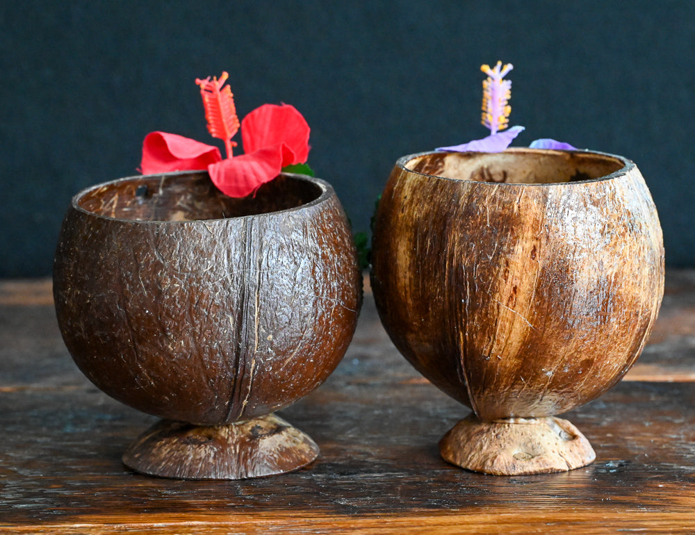 coconut shell cup with flowers