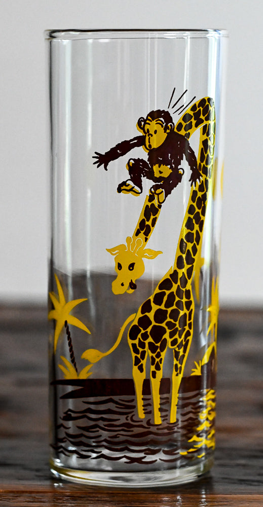 Yellow and Brown Giraffe and Monkey Pattern Highball glass