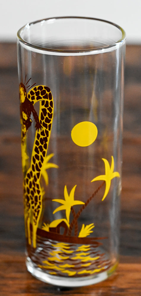 Yellow and Brown Giraffe and Monkey Pattern Highball glass