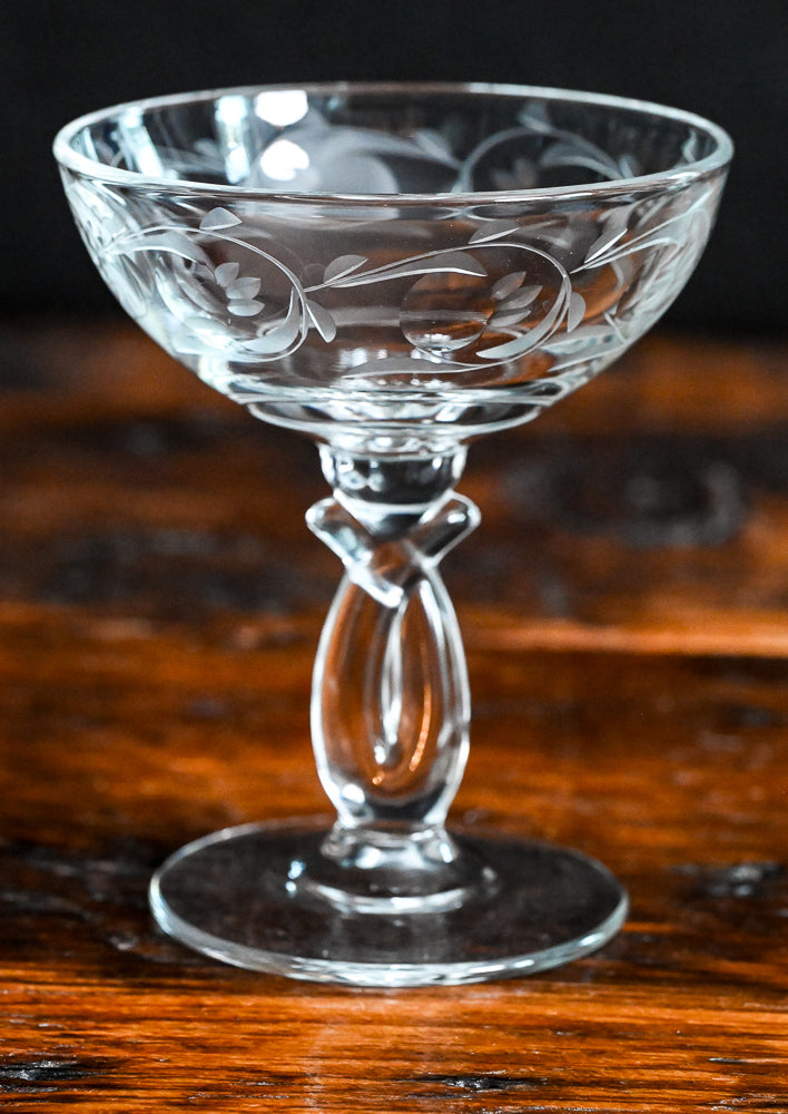 etched Moon Glo Heisey champagne coupe