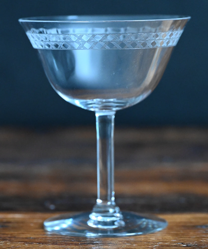 Fostoria Irish Lace etched cocktail coupes