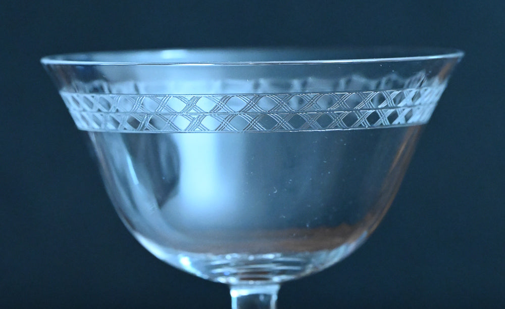 Fostoria Irish Lace etched cocktail coupes
