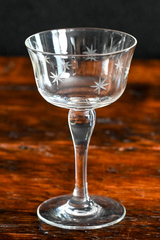 clear Atomic starburst cocktail coupes