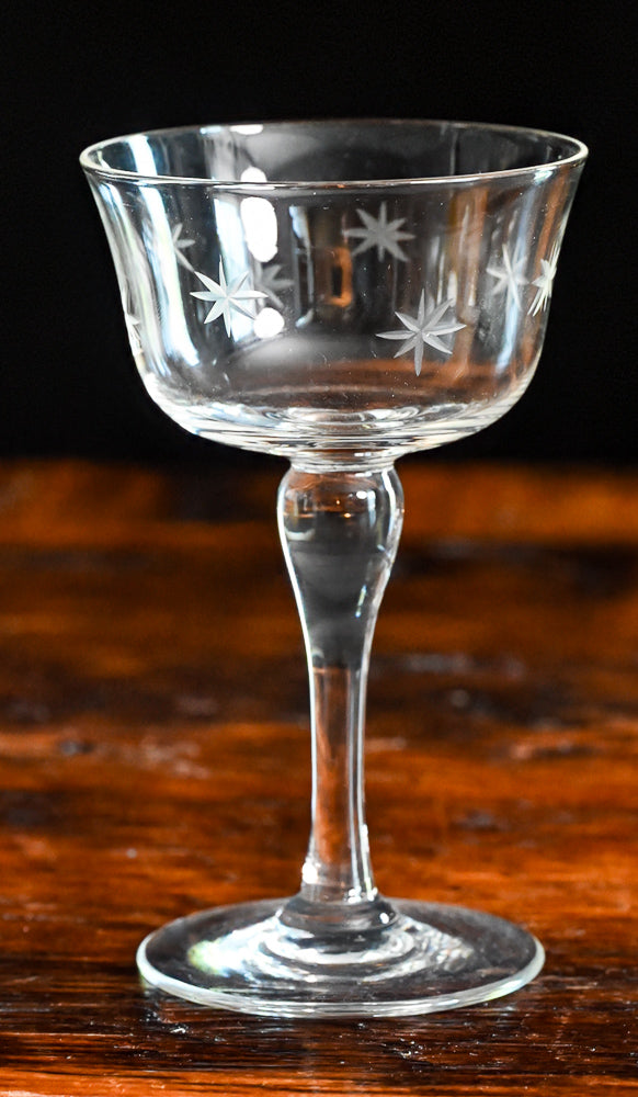 clear Atomic starburst cocktail coupes
