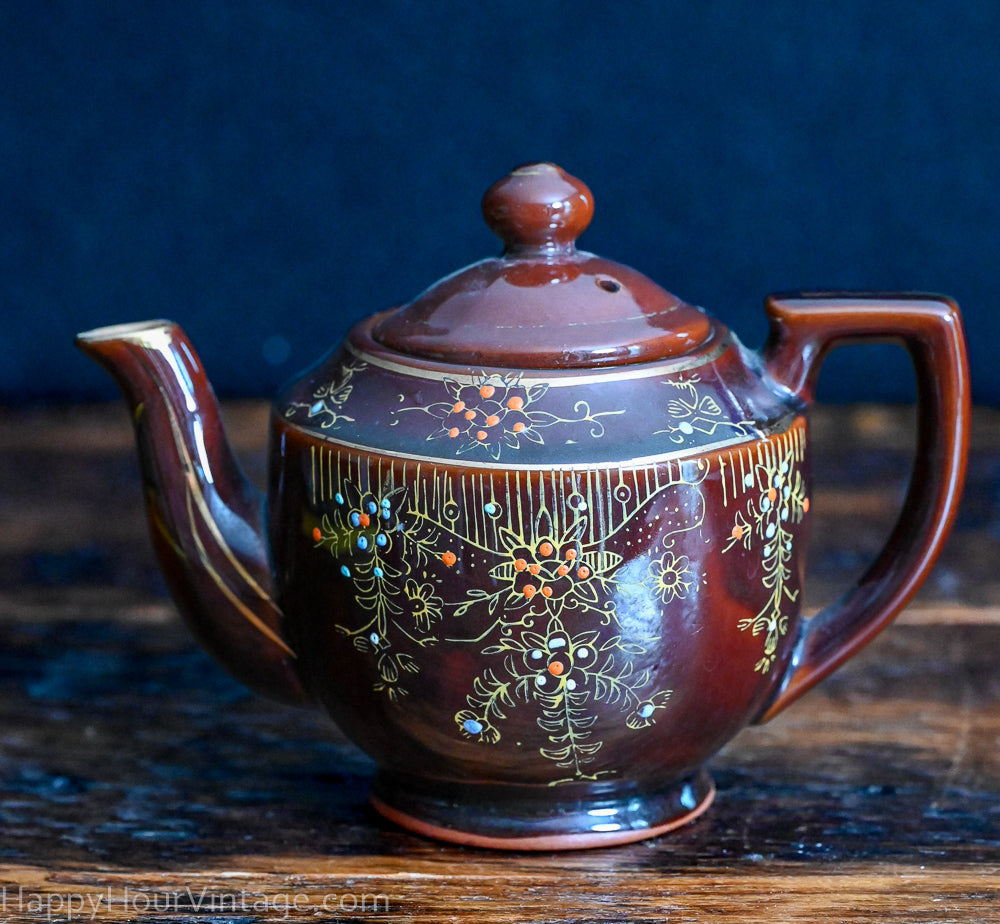 brown enamel Japanese Redware teapot