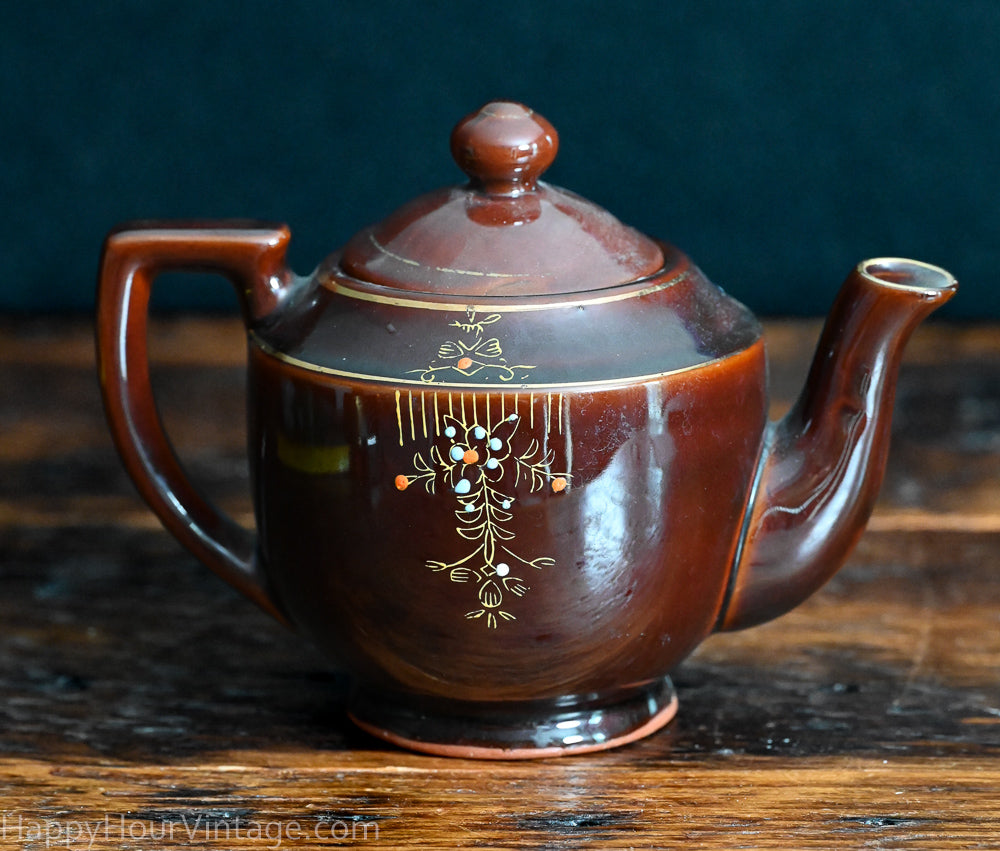 brown enamel Japanese Redware teapot