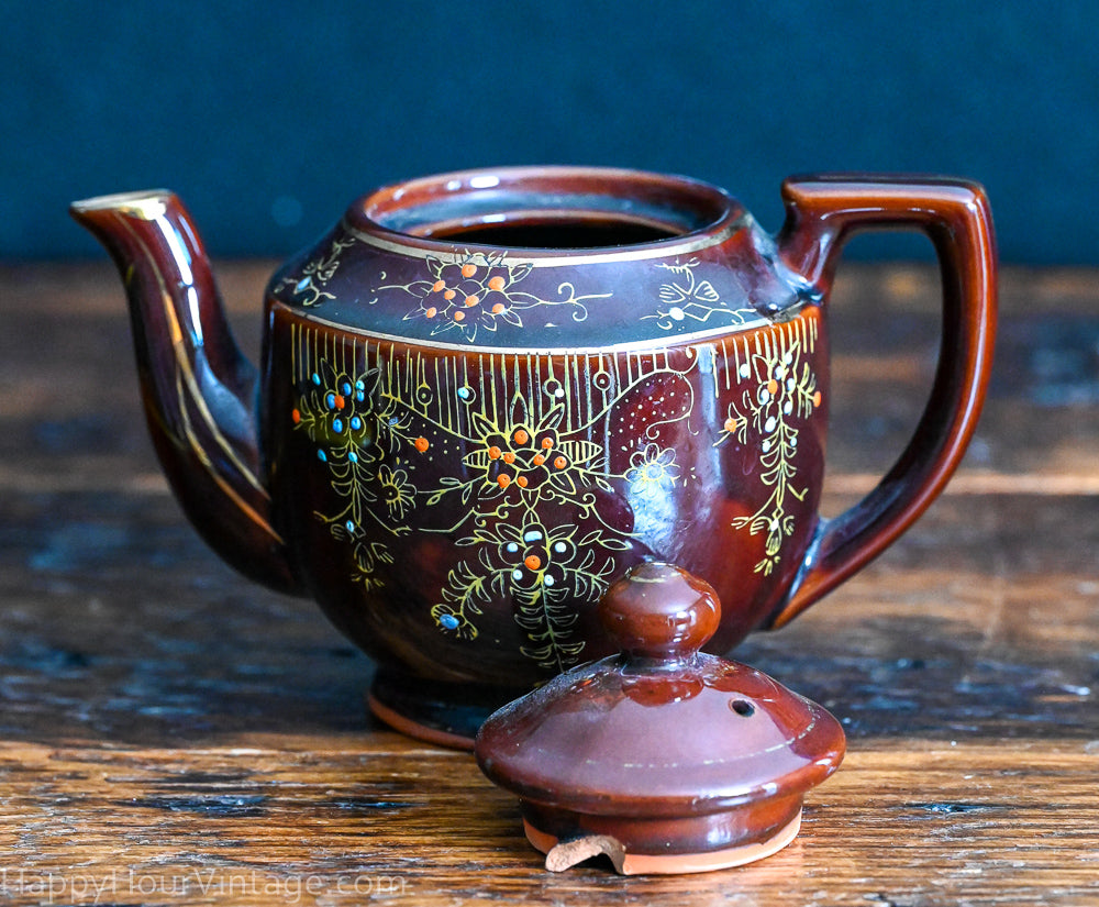 brown enamel Japanese Redware teapot