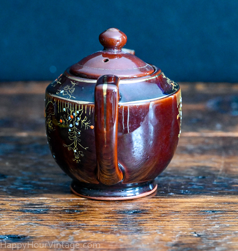 brown enamel Japanese Redware teapot