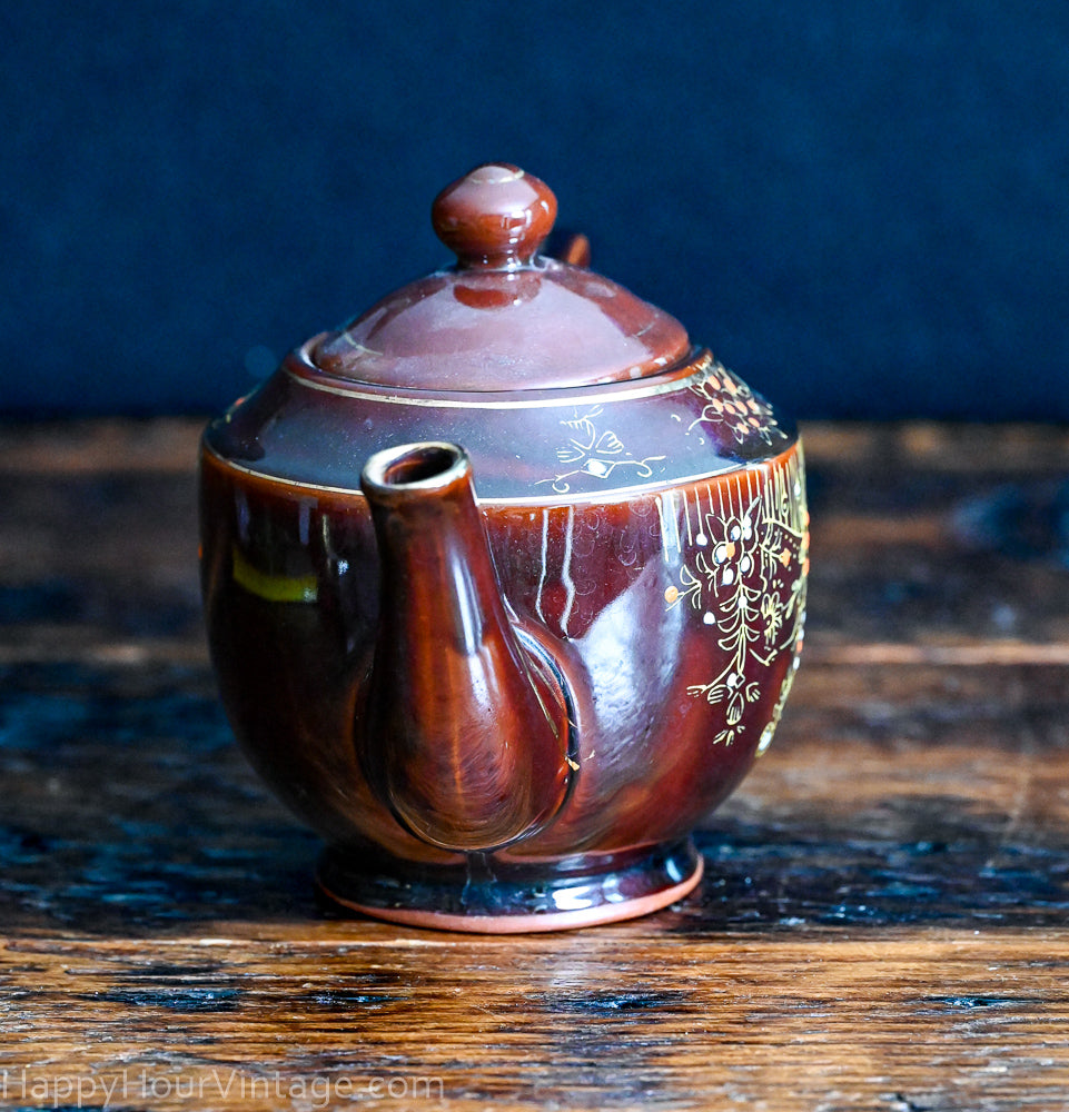 brown enamel Japanese Redware teapot