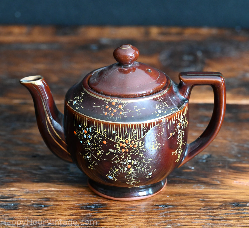 brown enamel Japanese Redware teapot