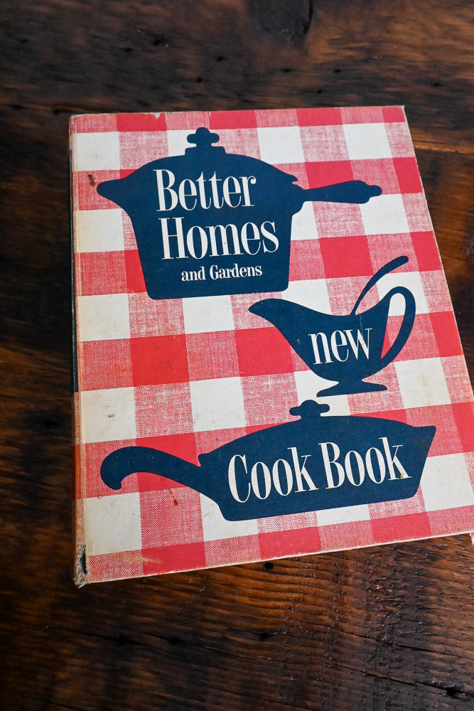 red and white Better Homes and Gardens cookbook