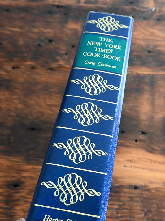 blue, green and gold spine of The New York Times Cookbook