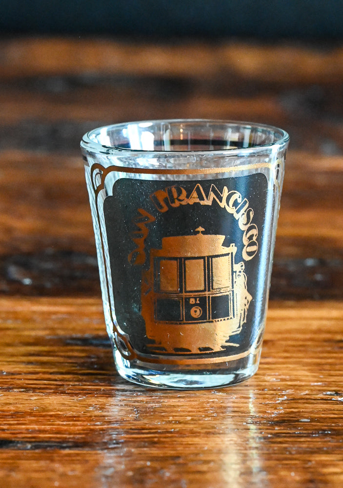 Black and gold print San Francisco souvenir shot glass