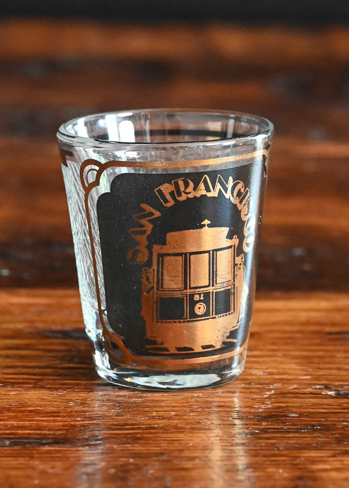 Black and gold print San Francisco souvenir shot glass