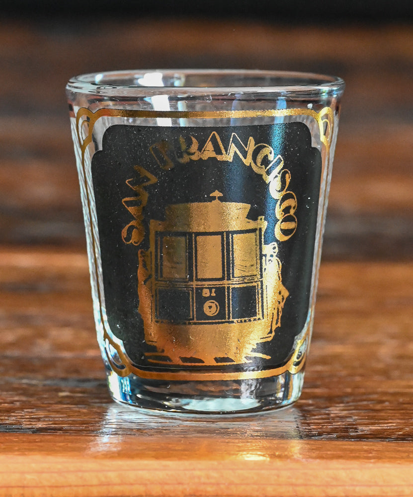 Black and gold print San Francisco souvenir shot glass