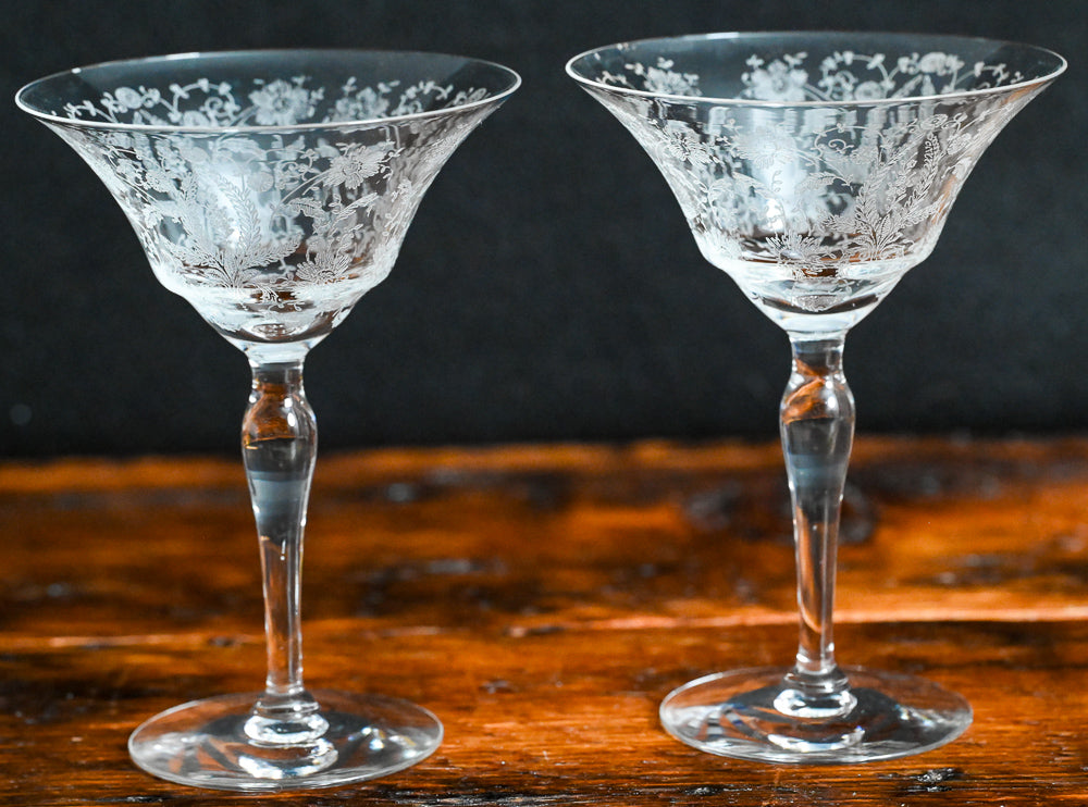 Prelude etched pattern Viking Glass cocktail coupe