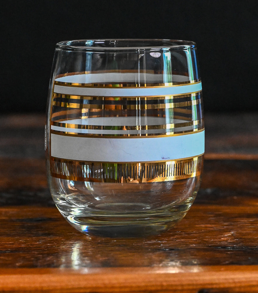 Goerges Briard white and gold striped double old fashioned glasses