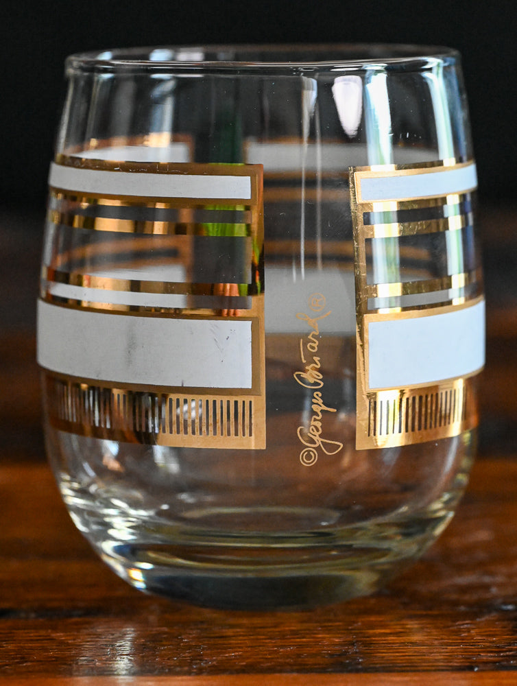 Goerges Briard white and gold striped double old fashioned glasses