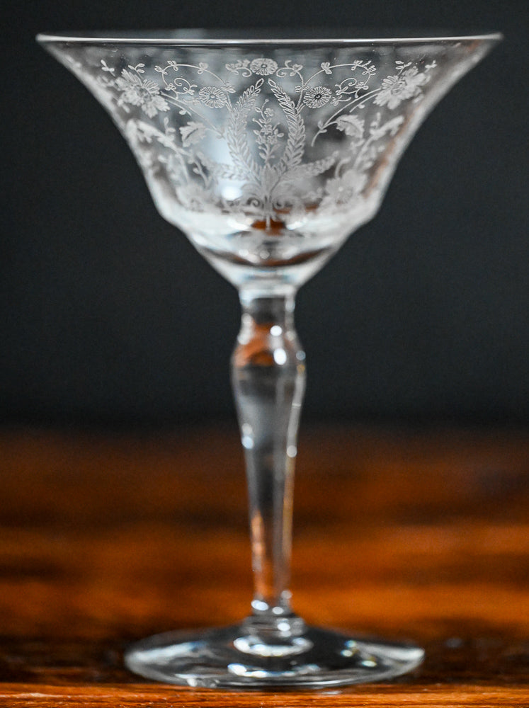 Prelude etched pattern Viking Glass cocktail coupe