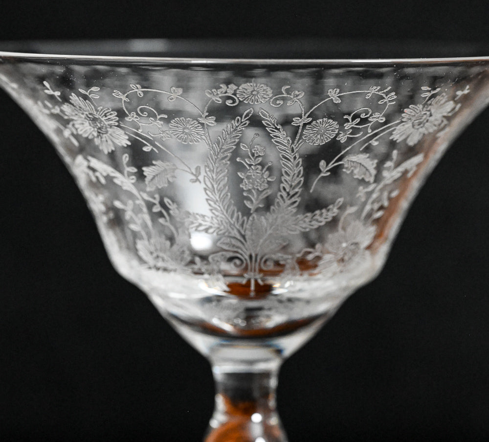 Prelude etched pattern Viking Glass cocktail coupe