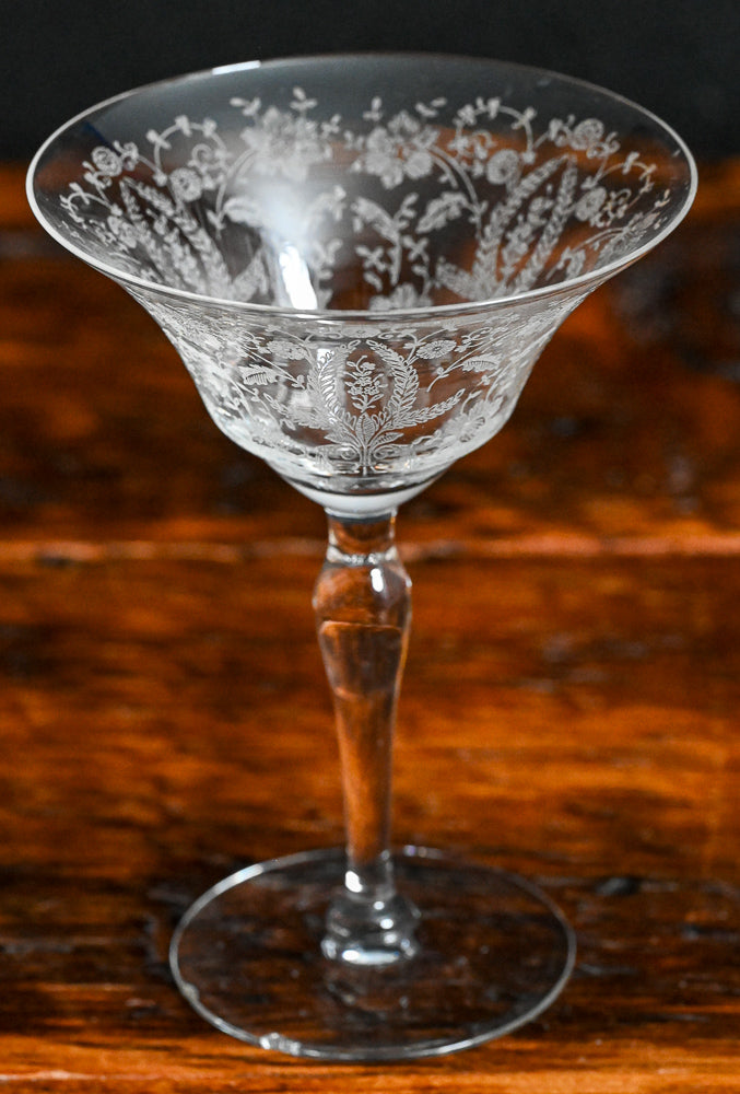 Prelude etched pattern Viking Glass cocktail coupe