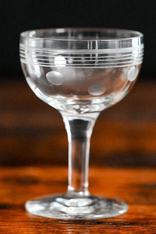 dot and line etched clear cocktail coupe