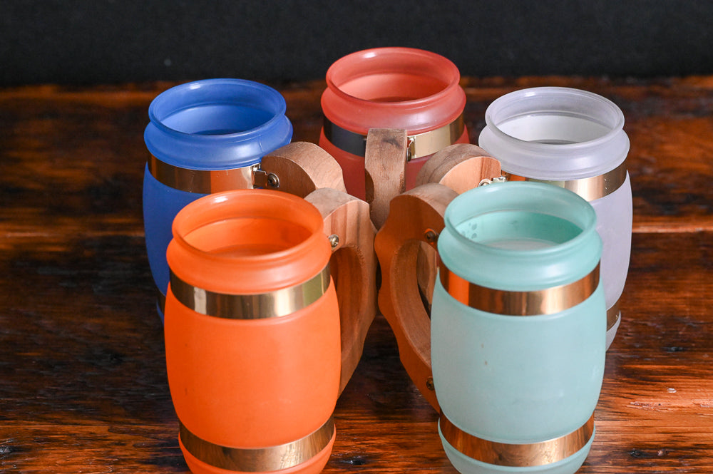 rainbow Siestaware Barrel Mugs with wooden handles