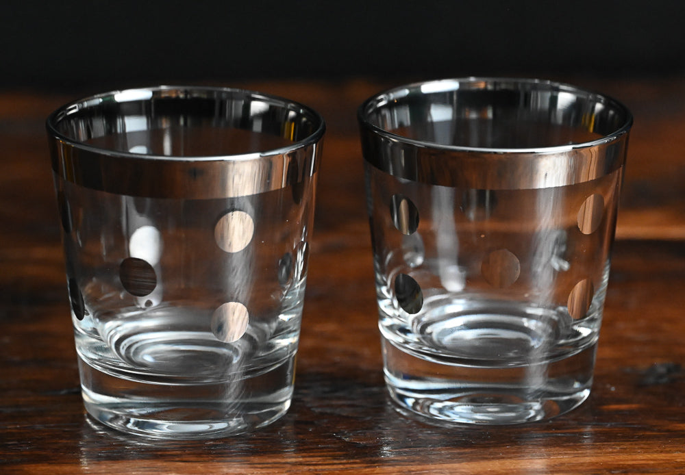 Metalyte platinum rim polka dot lowball glasses