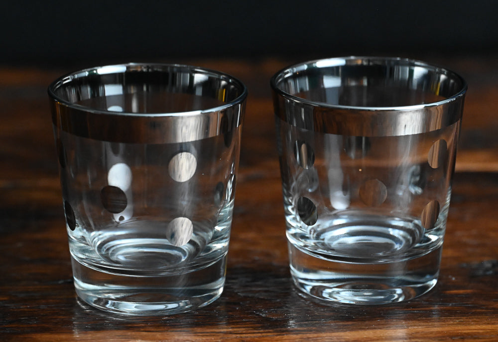 Metalyte platinum rim polka dot lowball glasses