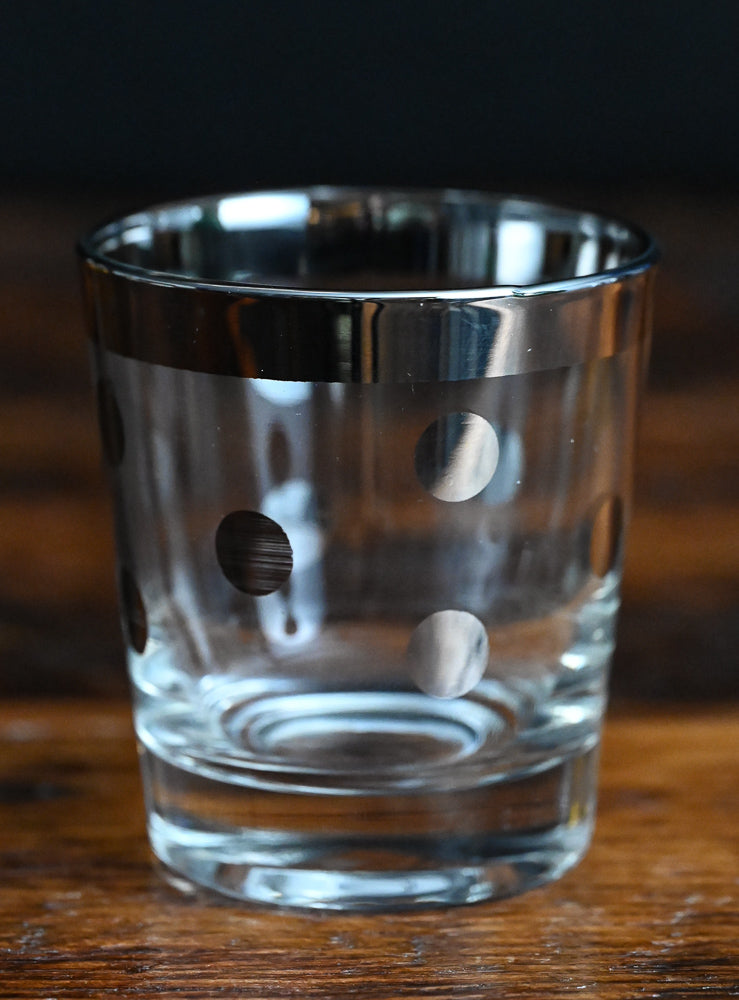 Metalyte platinum rim polka dot lowball glasses