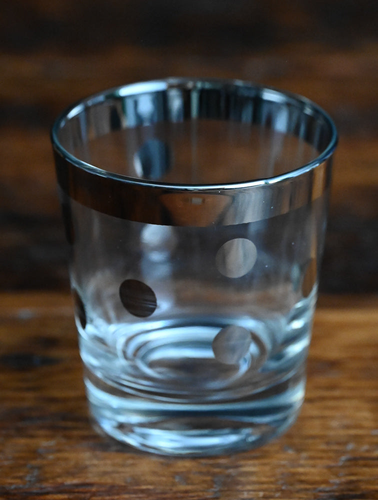 Metalyte platinum rim polka dot lowball glasses