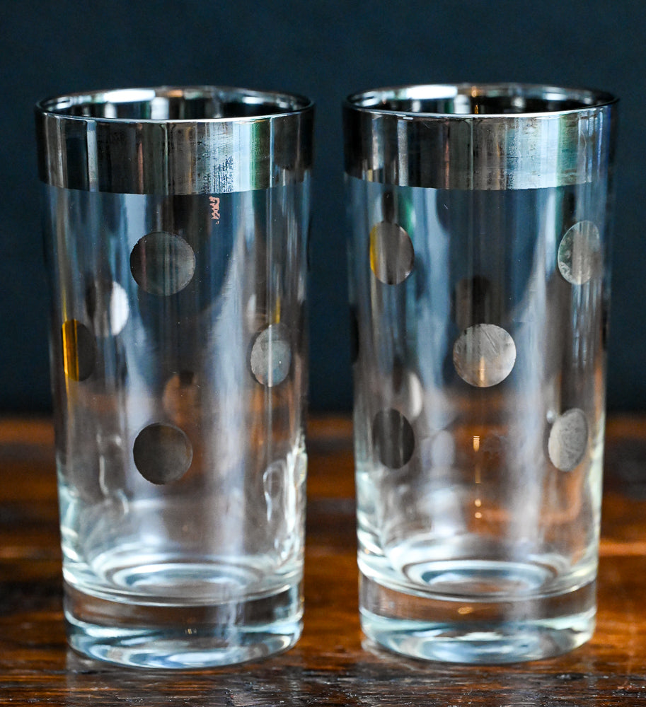 Metalyte Platinum bank and polka dot print highball glasses