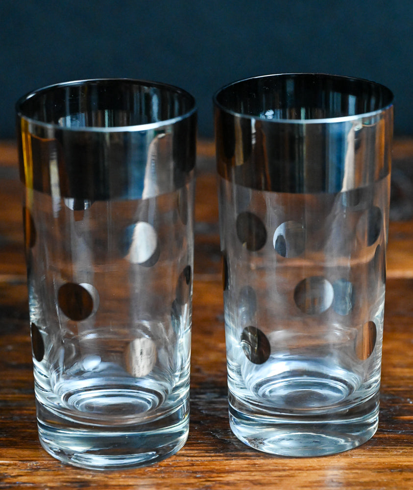 Metalyte Platinum rim polka dot highball glasses