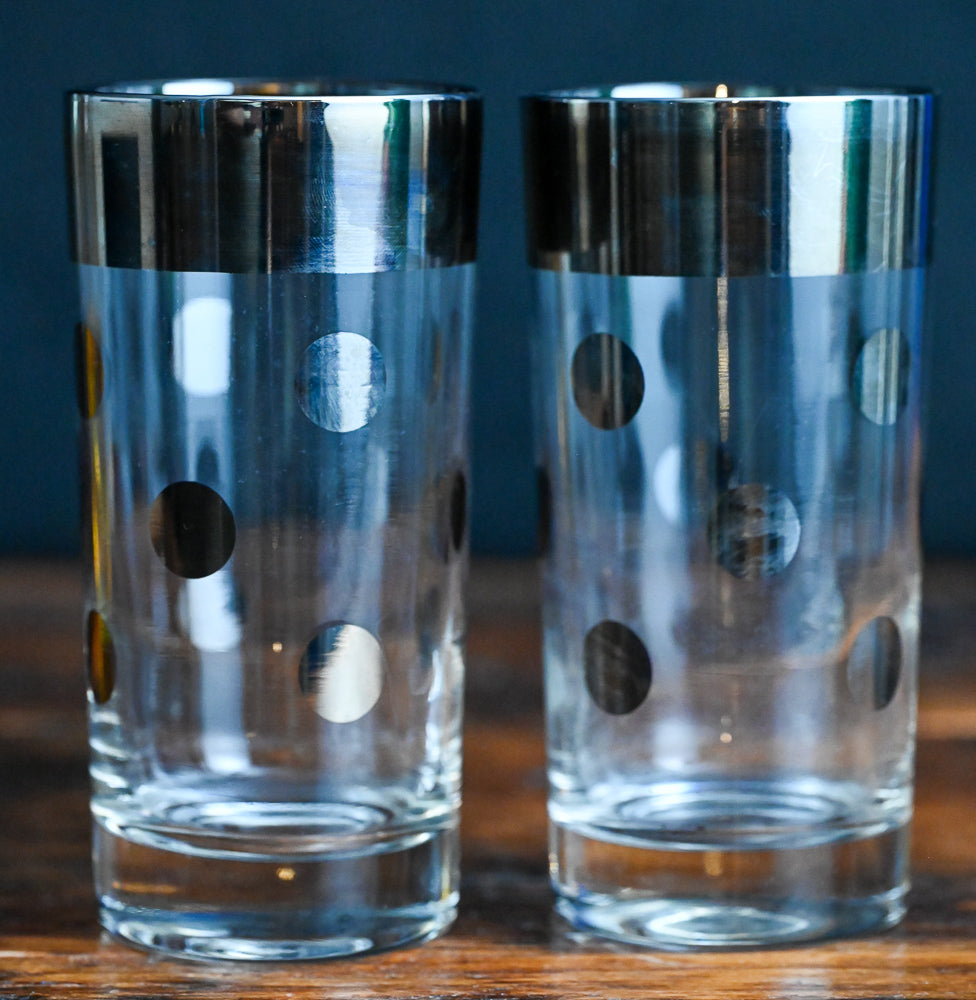 Metalyte Platinum rim polka dot highball glasses