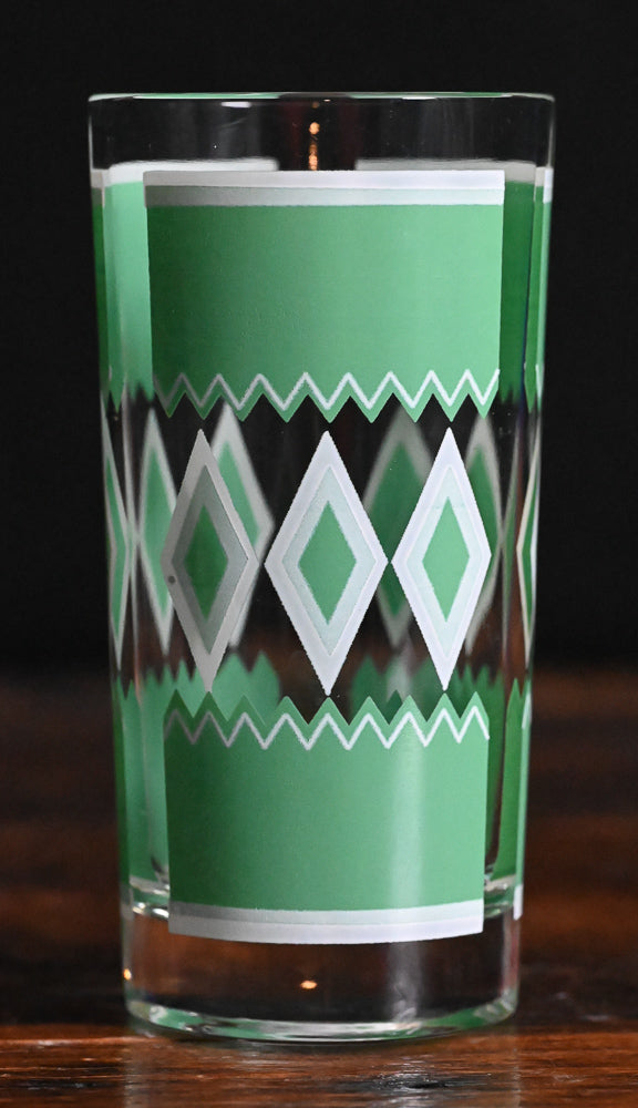 green and white Hazel Atlas Teal Diamond Tumbler Glass