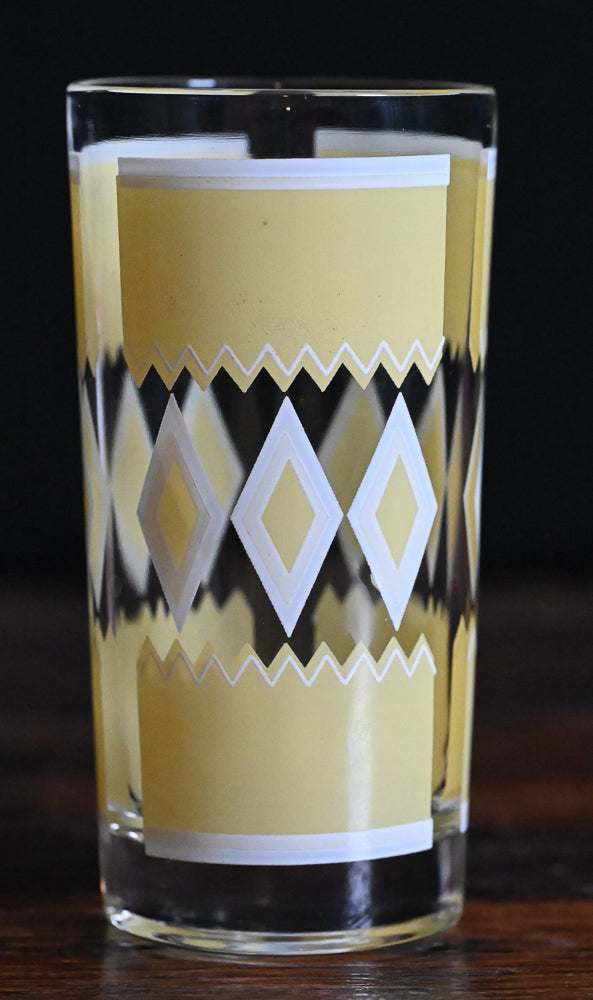 yellow and white Hazel Atlas Teal Diamond Tumbler Glass