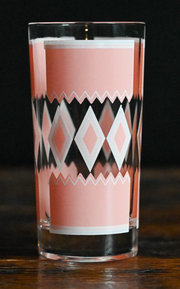 pink and white Hazel Atlas Teal Diamond Tumbler Glass