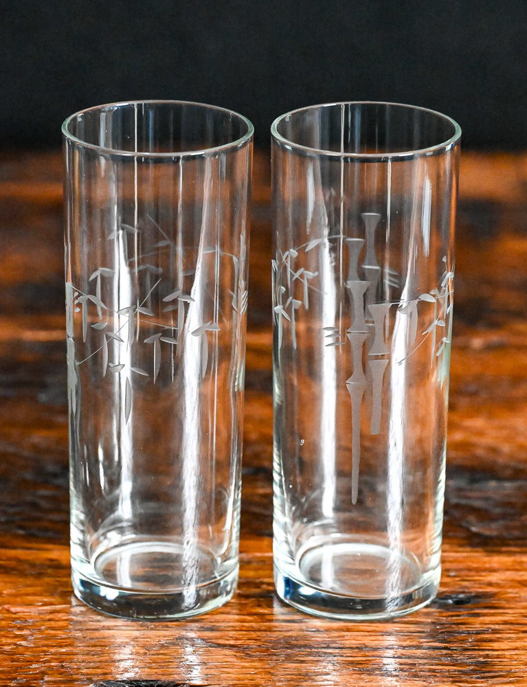 bamboo etched Noritake Sasaki Highball glasses