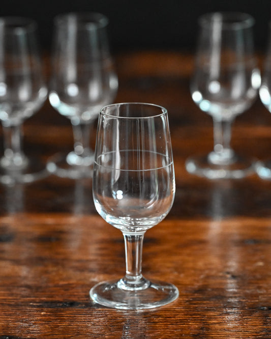 line etched cordial glasses