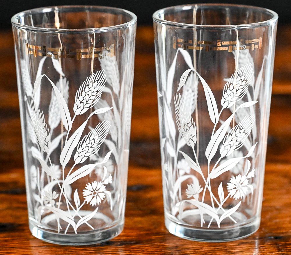 white wheat and gold rim tumbler glasses, some gold coming off