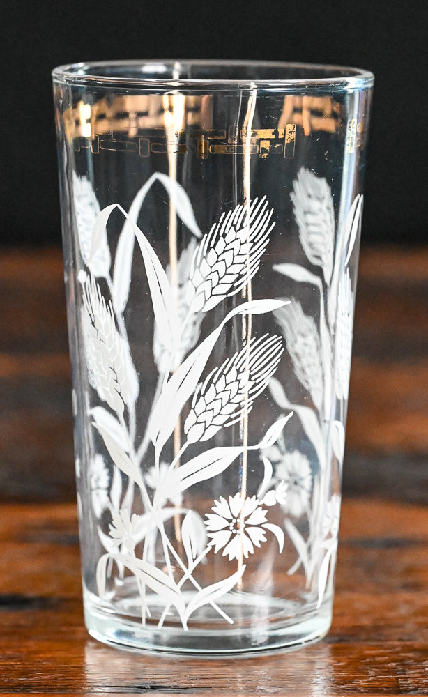 white wheat and gold rim tumbler glasses, some gold coming off