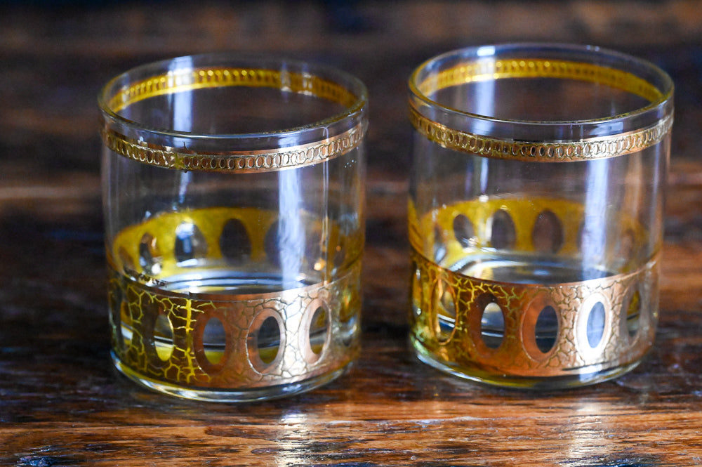 Culver Antigua Gold crackled gold rocks glasses