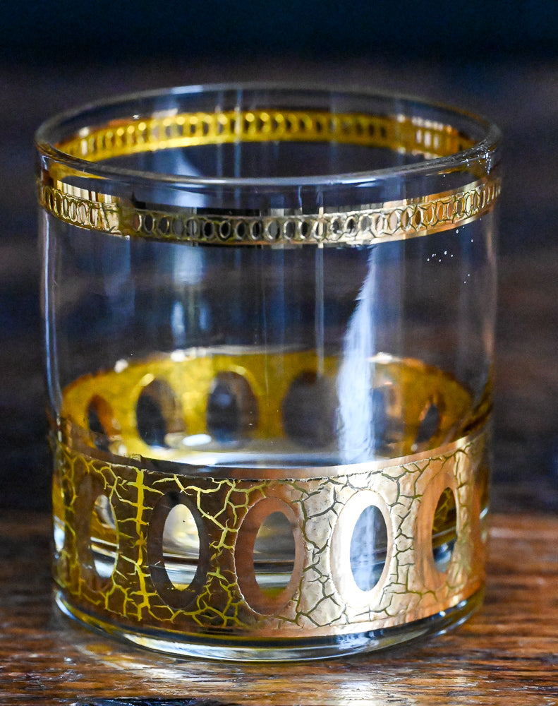 Culver Antigua Gold crackled gold rocks glasses